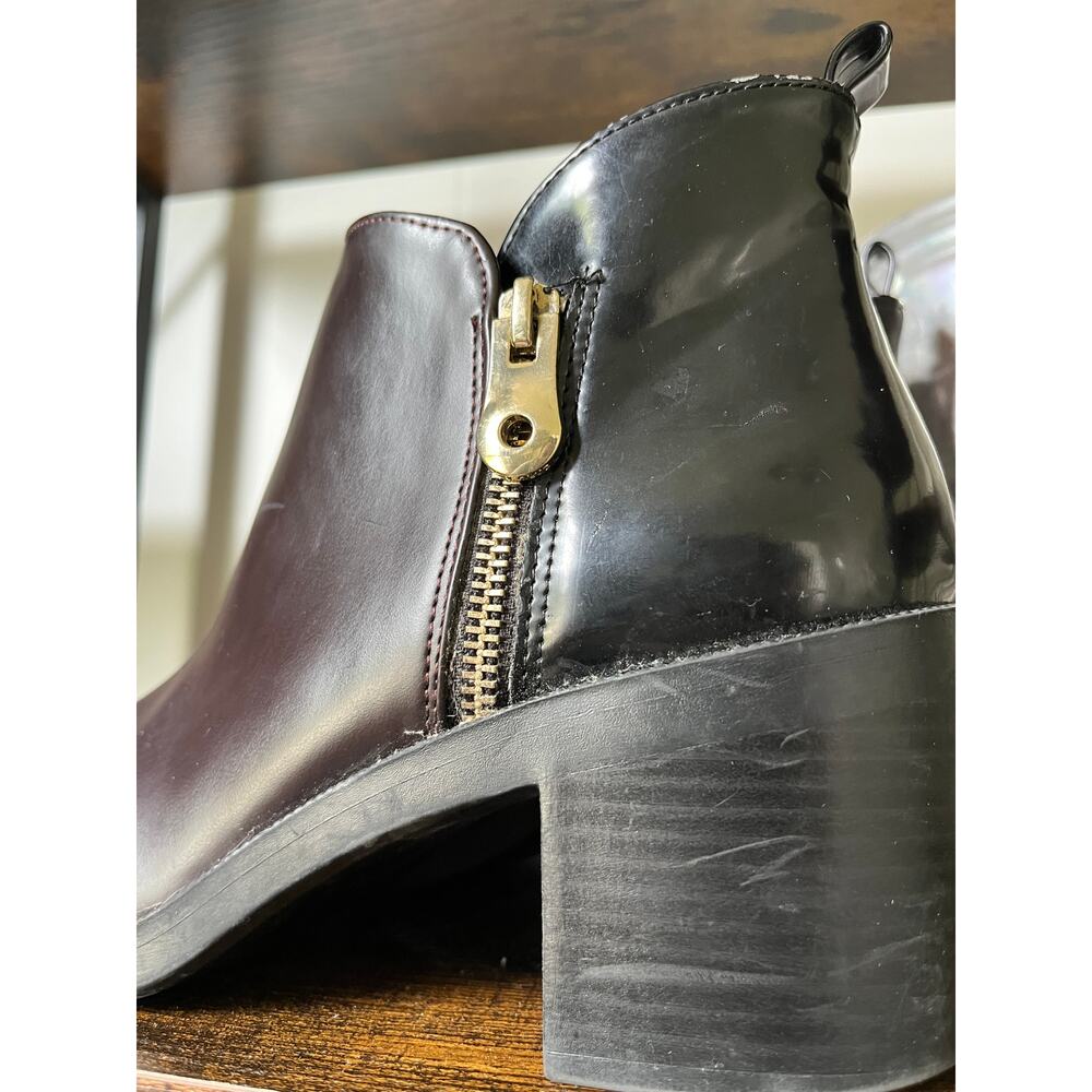 Zara Two Toned Ankle Boots EU 40 US 9 Brown Black‎ Zipper Moto Stacked Heel - Picture 3 of 14